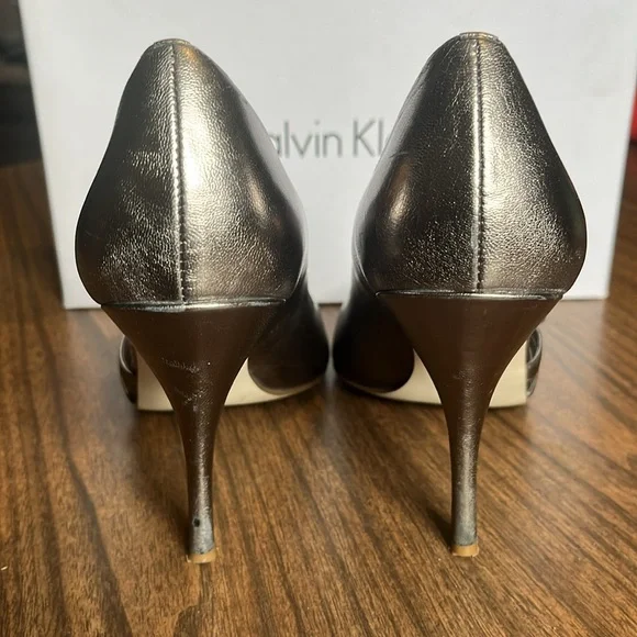 Calvin Klein 8.5 Randall Metallic Peep Open Toe Heels Stilettos - Picture 6 of 9